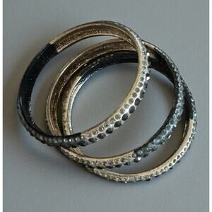 Black Gold Tone Rhinestone Bangle Set Stackable Multi Layer